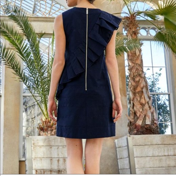 Ted Baker Embroidered Ruffle Stretch Cotton Shift Dress - Picture 4 of 5